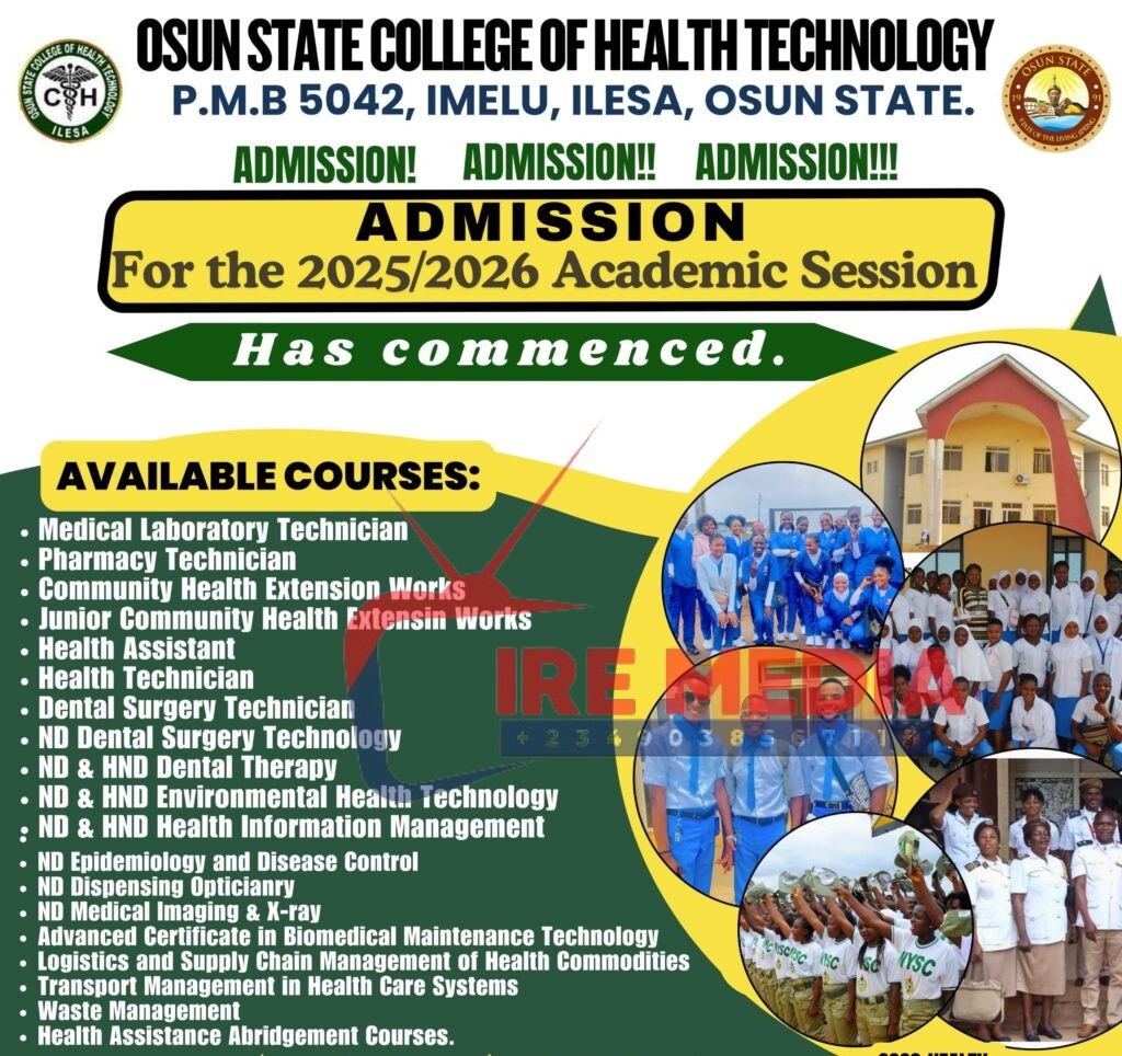 Admission Open: Osun State College of Health Technology (OSCOHEALTH) 2025/2026 Academic Session